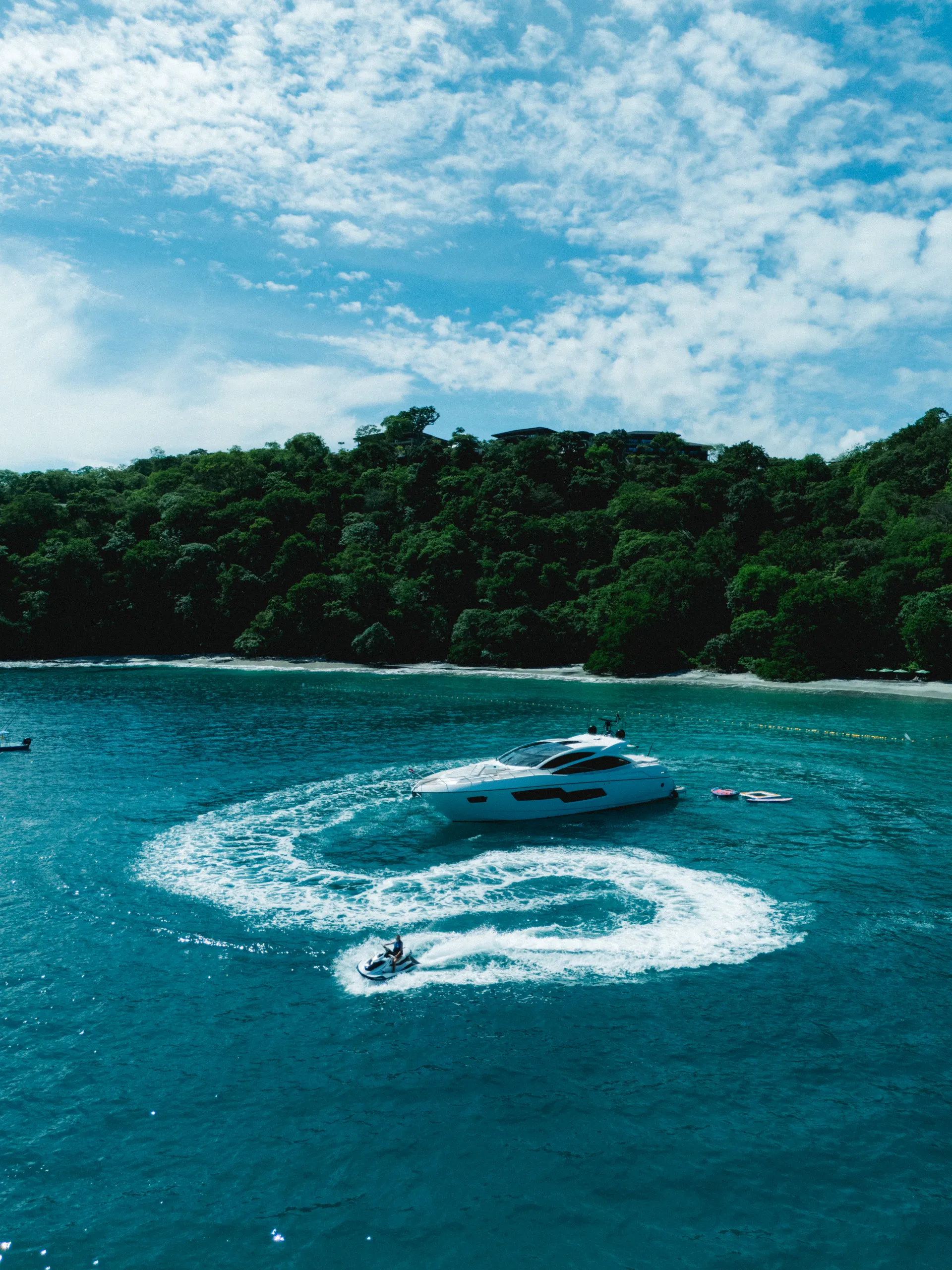 Aerial view of Costa Rica coastline from yacht