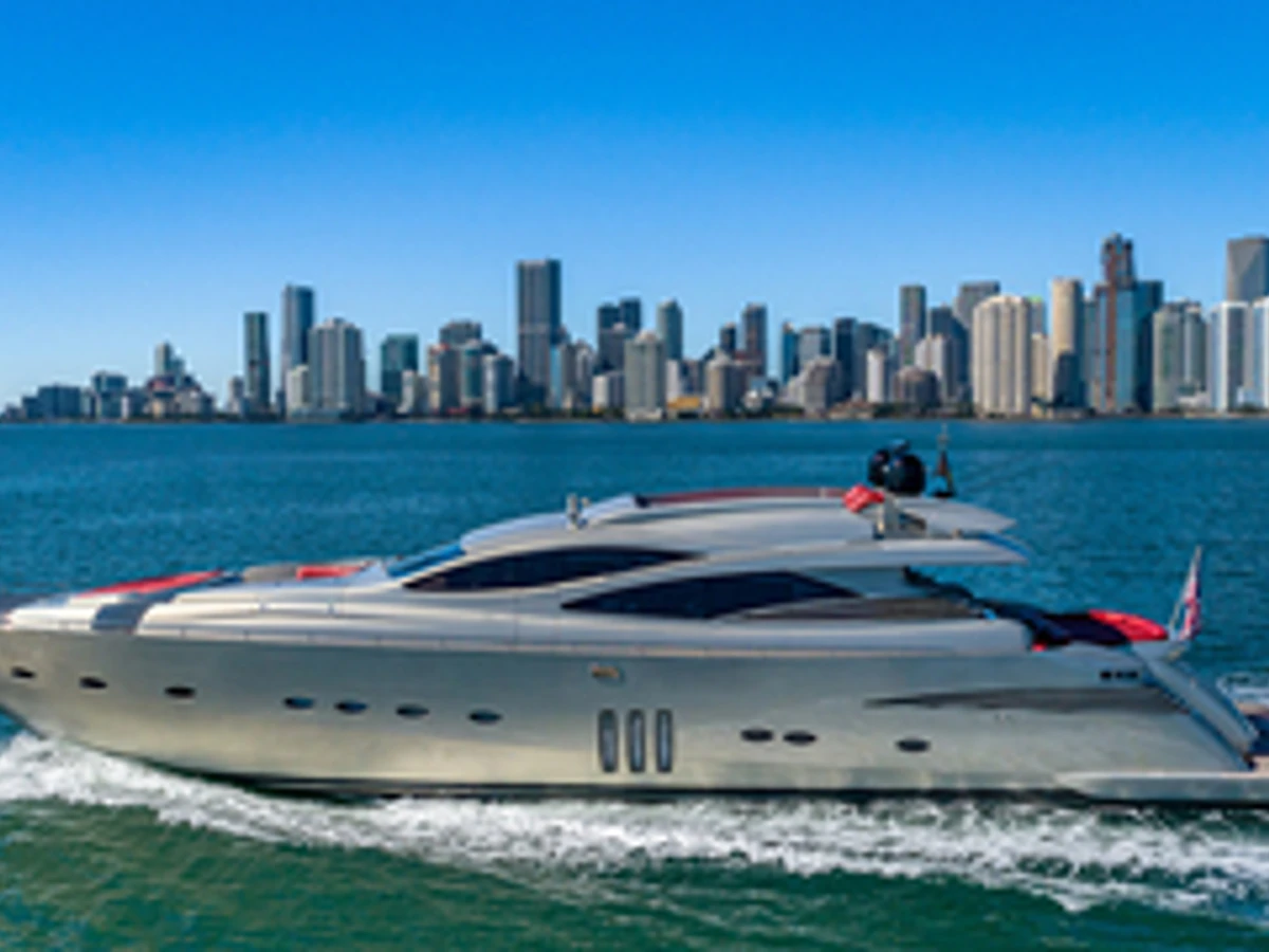 90 Pershing under way on Biscayne Bay, a larger-budget World Cup charter from Miami