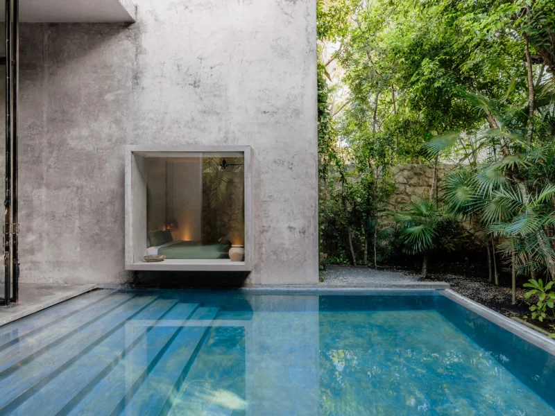 Outdoor dining terrace at a private villa in Tulum