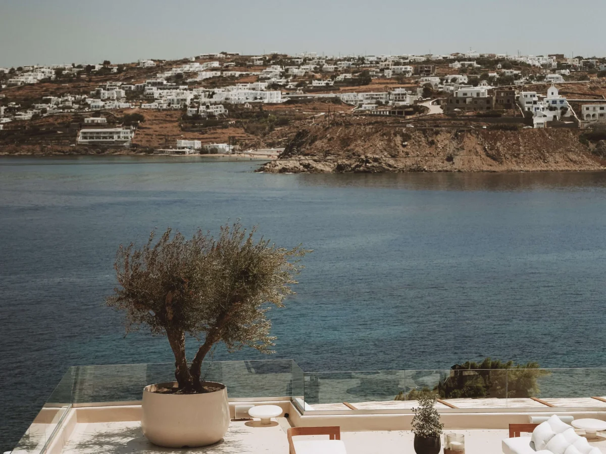 Evening light on a luxury Mykonos villa with sea views