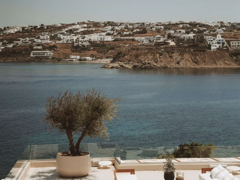 Evening light on a luxury Mykonos villa with sea views