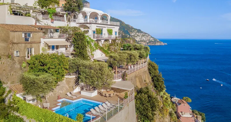 Villa Oliviero on the Positano cliffside, terraced gardens and pool above the sea